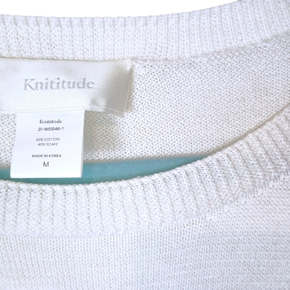 Knititude Womens White Cotton Scarf Crew Neck Sweater Dress Sz M Cozy Minimalist - Picture 3 of 9